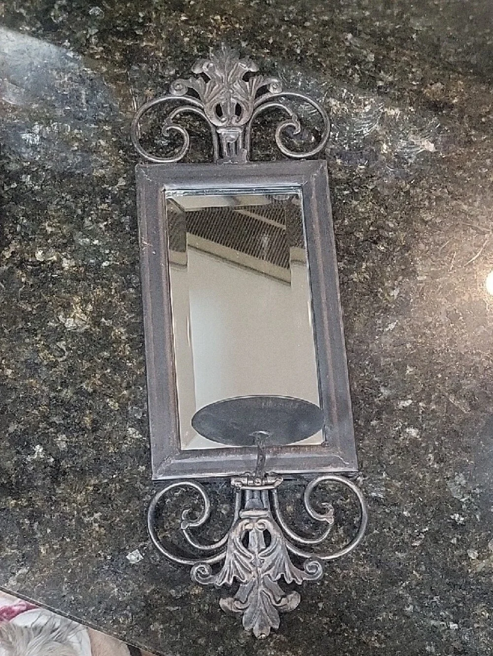 Set Of 2 Antique-Style Black Wall Mirror Sconce with Candle Holder